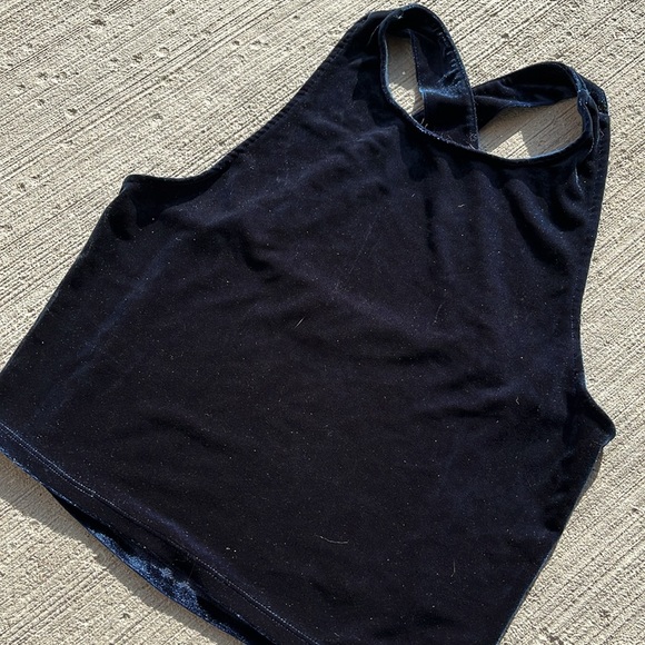 MONK&LOU cute dark blue velvet cropped high neck tank top - Picture 3 of 10